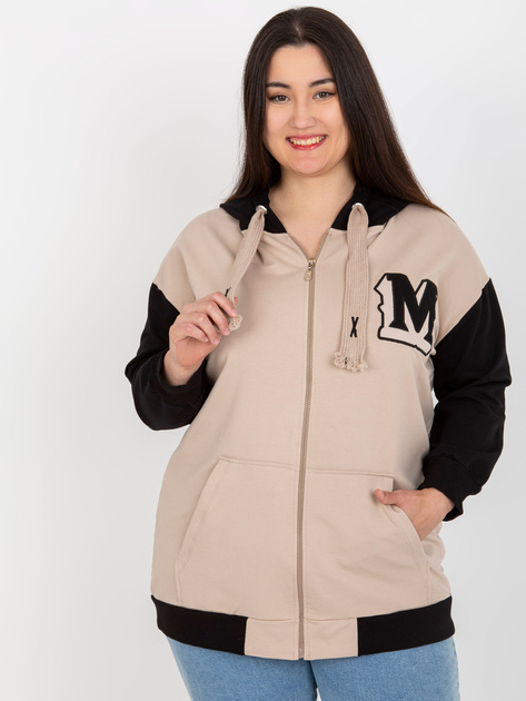 Hurt Beżowo-czarna rozpinana bluza plus size z naszywką