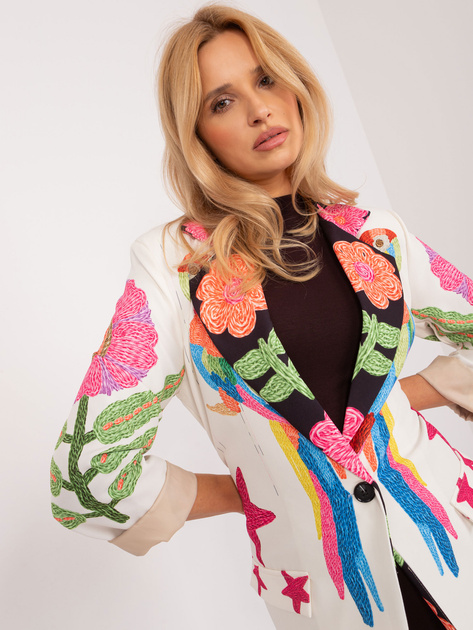 Hurt Kremowa jednorzędowa marynarka z printem