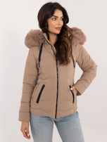 Hurt Beżowa pikowana kurtka przejściowa z futerkiem