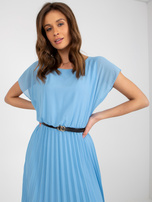 Hurt Light Blue Flared Dress with Pleats