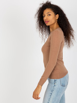 Hurt Camelowy gładki sweter klasyczny z okrągłym dekoltem 