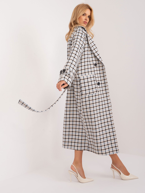 Hurt Ecru-jasnoniebieski długi płaszcz z paskiem