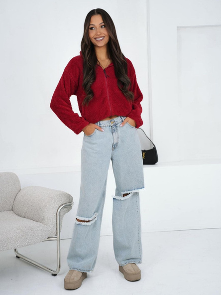 Ciemnoczerwona futrzana bluza z suwakiem