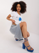 Hurt Biały damski t-shirt z kwiatem BASIC FEEL GOOD