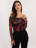 Hurt Czarno-czerwona bluzka hiszpanka z siateczki