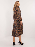 Hurt Camelowo-czarna midi sukienka szmizjerka w panterkę