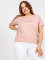 Brudnoróżowy damski t-shirt plus size z napisem