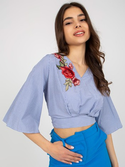 White and navy blue formal blouse with wide sleeves 40