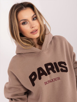 Ciemnobeżowa dresowa bluza z kapturem RUE PARIS 