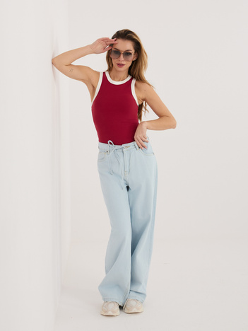 Jasnoniebieskie szerokie jeansy z wiązaniem SUBLEVEL 