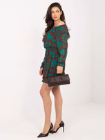 Brązowo-zielona sukienka hiszpanka z falbaną Briannon