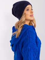 Hurt Granatowa damska czapka zimowa z dżetami