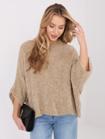 Beżowy damski sweter boucle z rękawem 3/4
