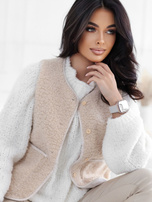 Jasnobeżowa kamizelka baranek z guzikami 