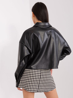 Hurt Black short jacket made of eco-leather with a collar.