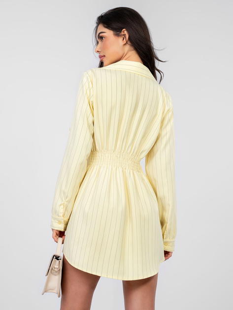 Pastelowa żółta koszulowa sukienka w paski RUE PARIS