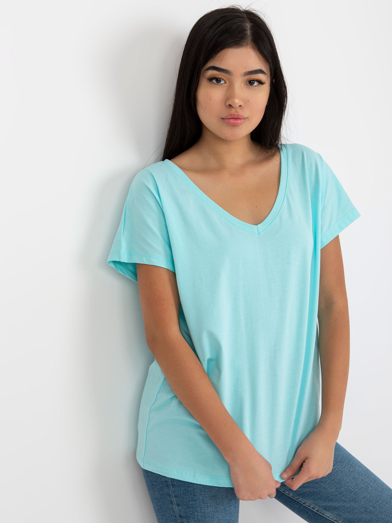 Jasnomiętowy klasyczny t-shirt basic z bawełny Emory