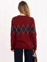 Bordowy damski sweter oversize w romby