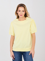 Pastelowa żółta bluzka basic z okrągłym dekoltem RUE PARIS 