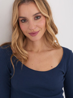 Granatowa bluzka basic z okrągłym dekoltem