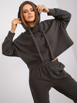 Khaki komplet dresowy basic ze spodniami z wysokim stanem 