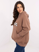 Hurt Brązowa damska bluza kangurka z ociepleniem