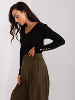 Hurtownia Czarny prążkowany sweter damski