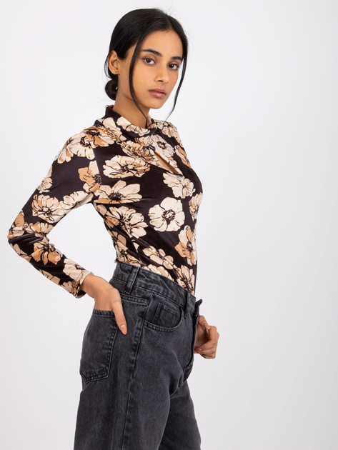 Czarno-beżowa bluzka welurowa w kwiaty Skyler