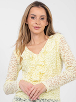 Jasnożółta koronkowa bluzka z żabotem RUE PARIS 