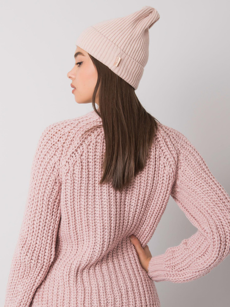 Brudnoróżowa czapka damska z dzianiny RUE PARIS