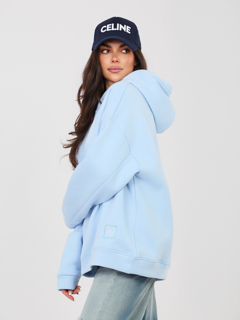 Pastelowa niebieska bluza oversize z naszywką RUE PARIS