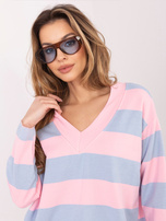 Pastelowa różowo-niebieska bluza oversize z dekoltem V