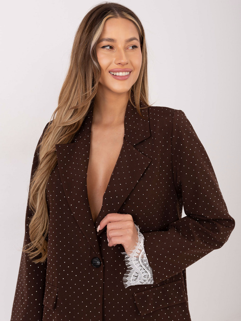 Brązowa elegancka marynarka z koronką