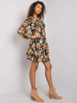Schwarz-beige Carmen-Kleid mit Mustern Calgary.