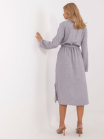 Hurtownia Szara damska sukienka casualowa z paskiem