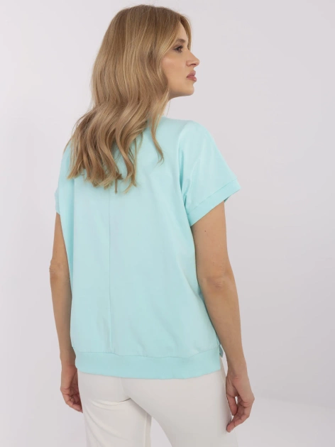 Hurt Miętowa casualowa bluzka damska z haftem