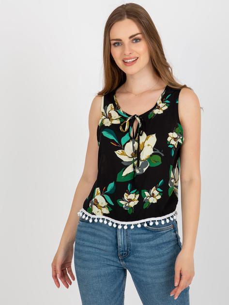 Hurt Czarna letnia bluzka w kwiaty bez rękawów