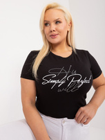 Hurtownia Czarny damski t-shirt plus size z nadrukiem