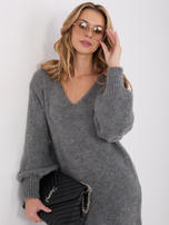 Ciemnoszara sweterkowa sukienka ze ściągaczami