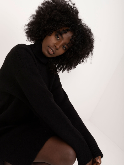 Hurtownia Czarna sukienka dzianinowa z długim rękawem