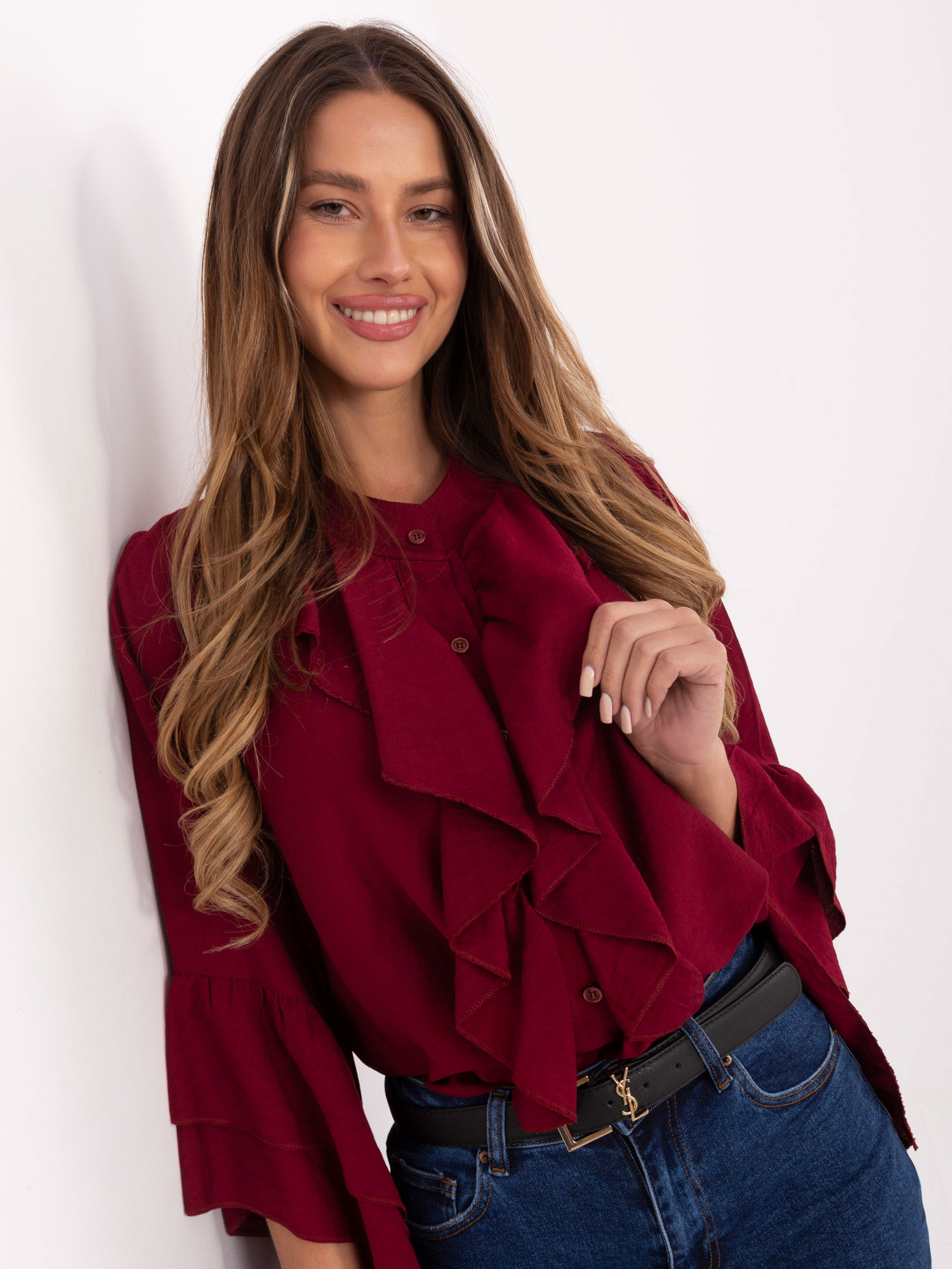 Burgundy elegant shirt with ruffles RUE PARIS.