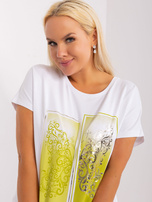 Hurt Ecru-limonkowa bluzka bawełniana plus size z krótkim rękawem