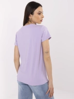 Liliowy t-shirt z dekoltem V BASIC FEEL GOOD