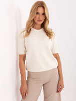 Jasnobeżowy damski sweter z perełkami