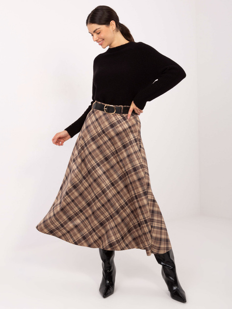 Camelowa zamszowa spódnica w kratę RUE PARIS