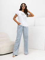 Hurt Biały damski t-shirt z aplikacją BASIC FEEL GOOD