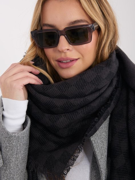 Ciemnoszaro-czarny damski szal z wełną