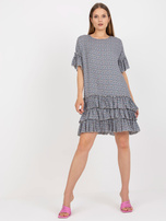 Modra mini obleka z volančki in potiski ZULUNA.