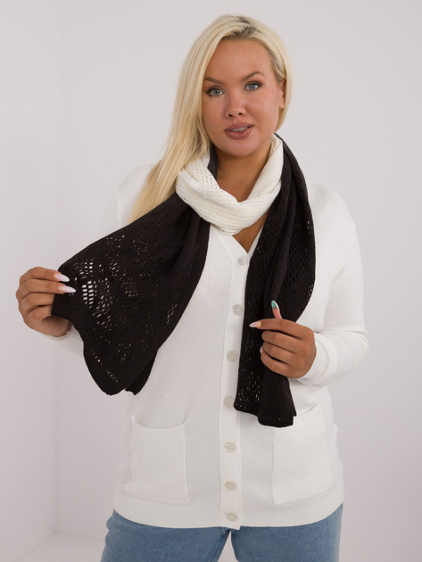 Hurtownia Ecru-czarny szal damski z bawełny i wełny
