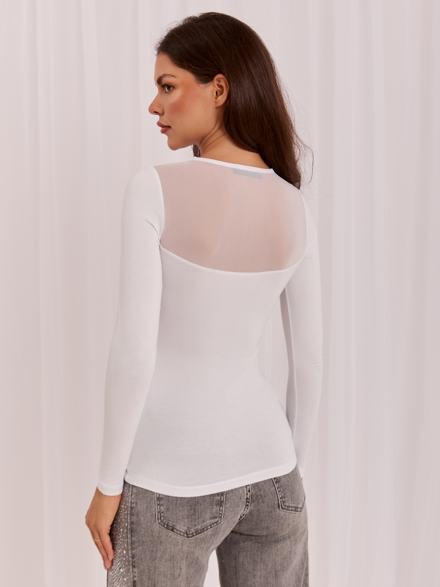 Bluzka Olivia – Biała Basic z Długim Rękawem